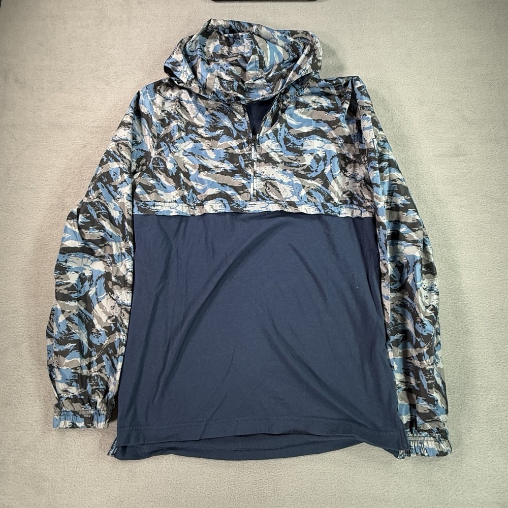 Under Armour Jacket Men Medium Sportstyle Wind Anorak Camo 1/4 Zip Hoodie Blue